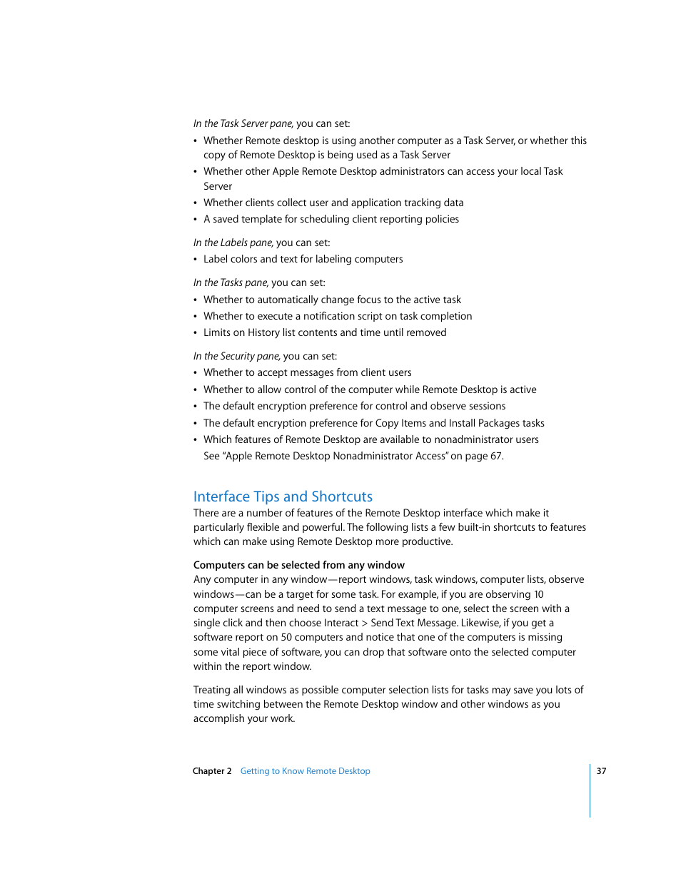 Interface tips and shortcuts | Apple Remote Desktop 3.1 User Manual | Page 37 / 191