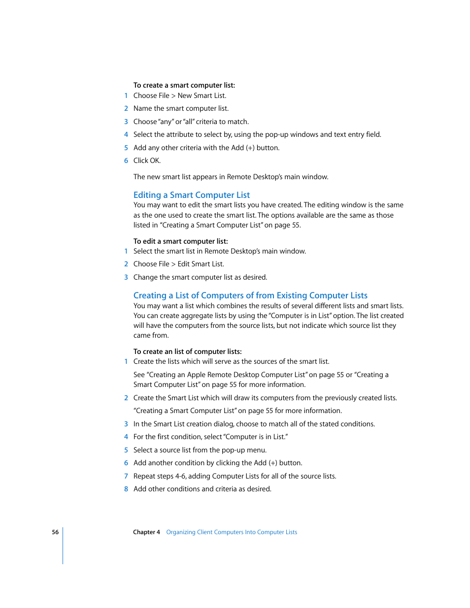 Editing a smart computer list | Apple Remote Desktop 3.1 User Manual | Page 56 / 191