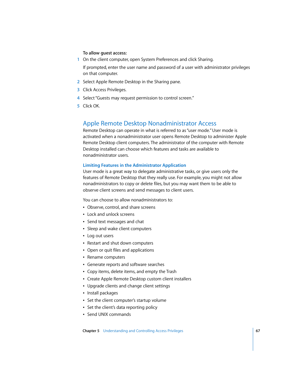 Apple remote desktop nonadministrator access | Apple Remote Desktop 3.1 User Manual | Page 67 / 191
