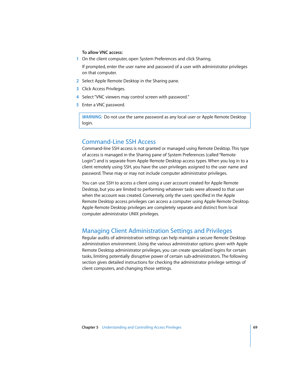 Command-line ssh access | Apple Remote Desktop 3.1 User Manual | Page 69 / 191