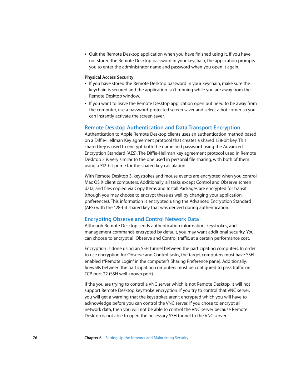 Encrypting observe and control network data | Apple Remote Desktop 3.1 User Manual | Page 76 / 191