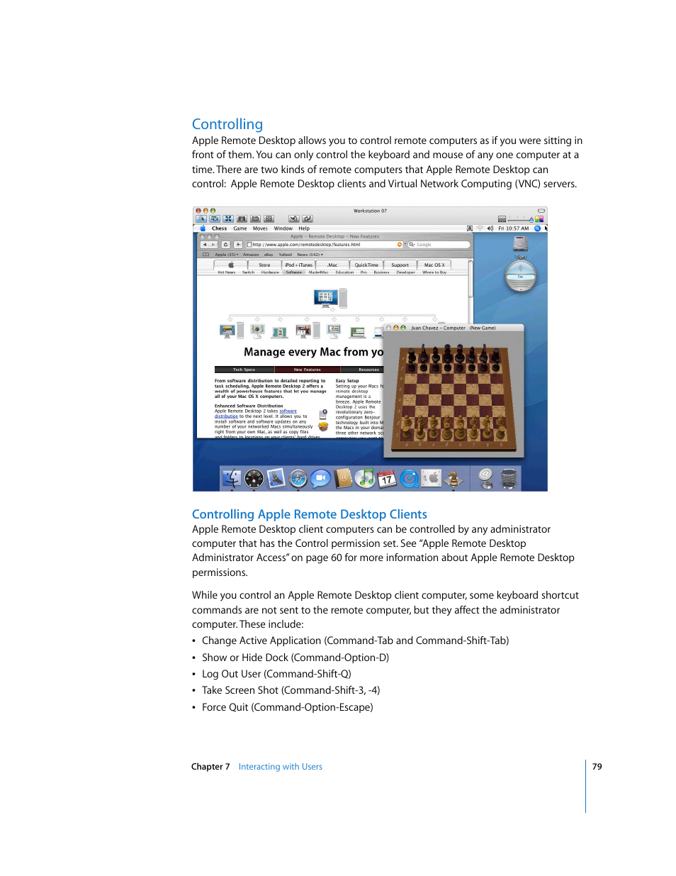 Controlling, Controlling apple remote desktop clients | Apple Remote Desktop 3.1 User Manual | Page 79 / 191