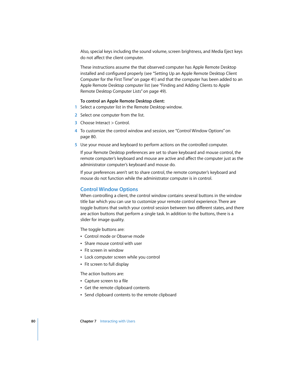 Control window options | Apple Remote Desktop 3.1 User Manual | Page 80 / 191
