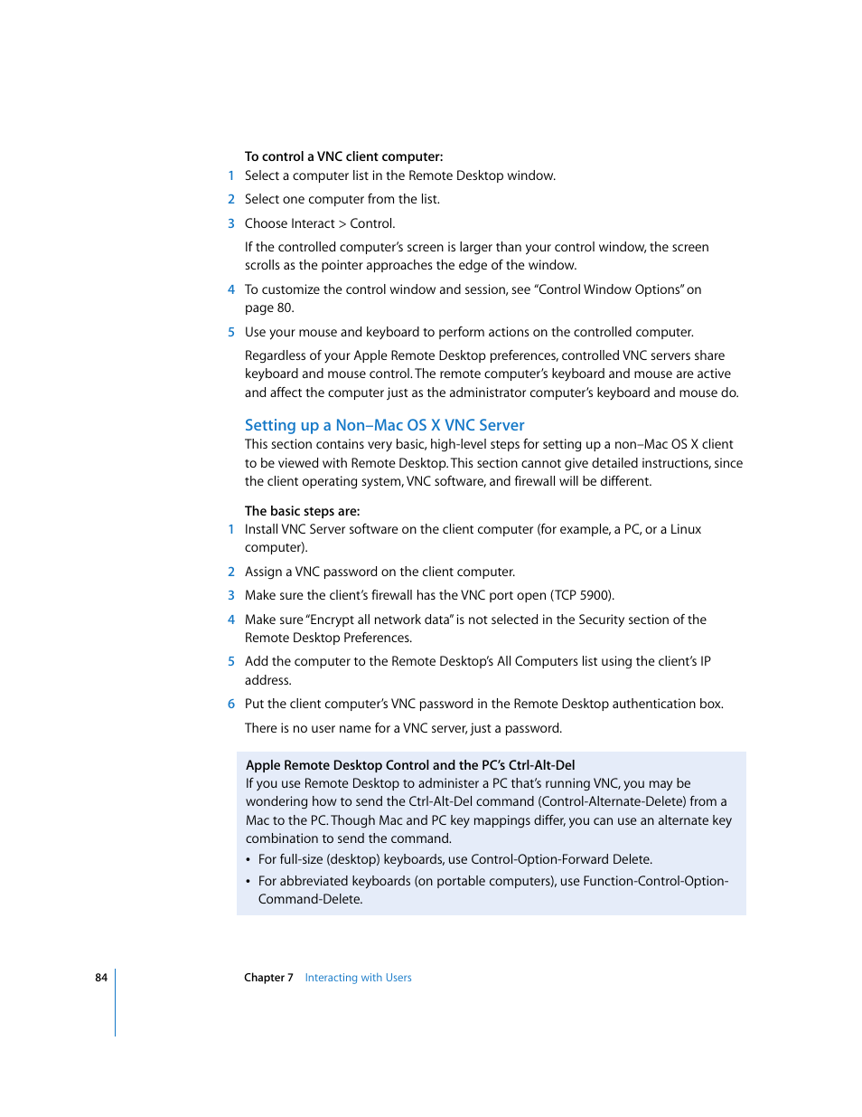 Setting up a non–macosx vnc server | Apple Remote Desktop 3.1 User Manual | Page 84 / 191
