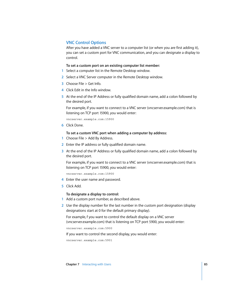 Vnc control options | Apple Remote Desktop 3.1 User Manual | Page 85 / 191
