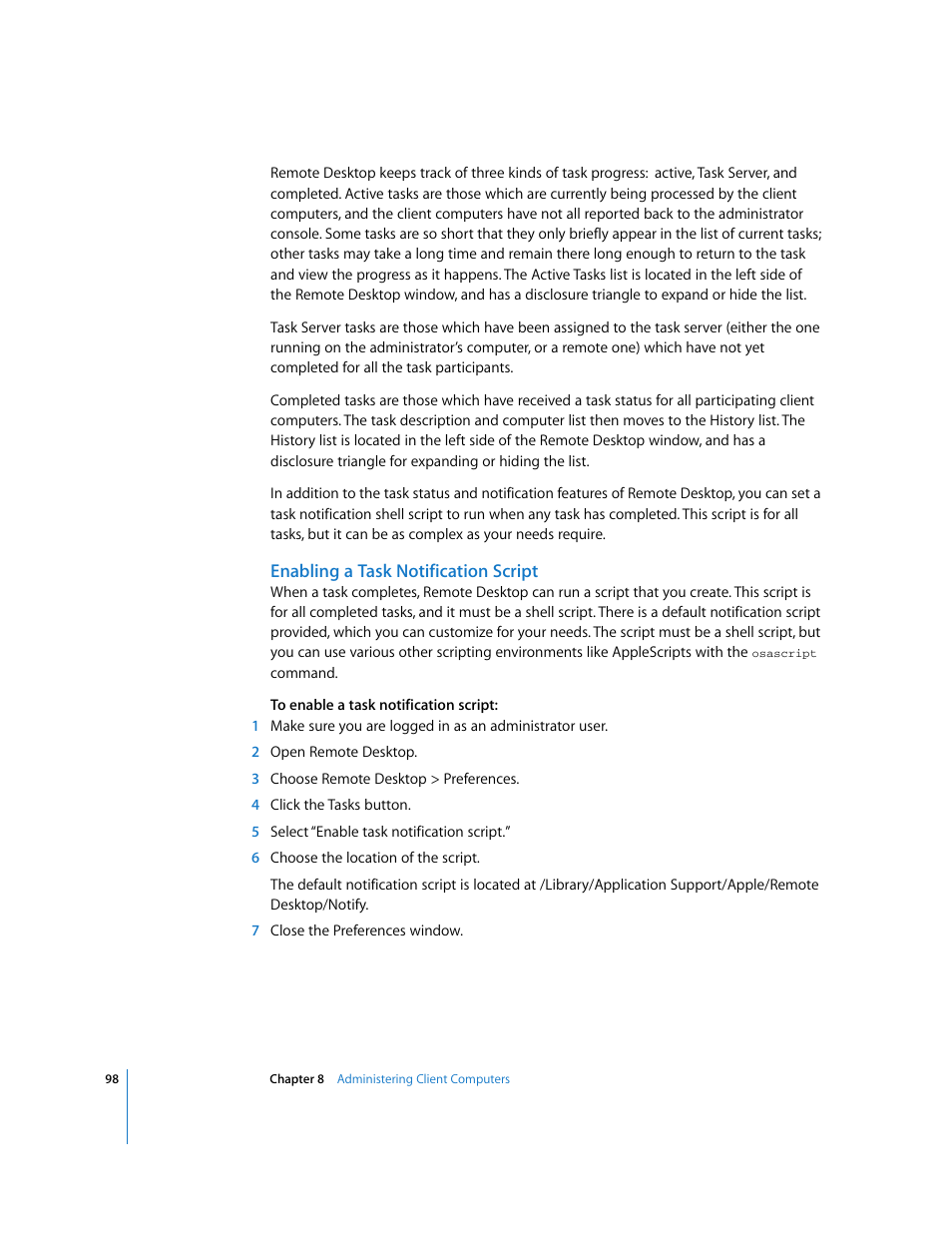 Enabling a task notification script | Apple Remote Desktop 3.1 User Manual | Page 98 / 191