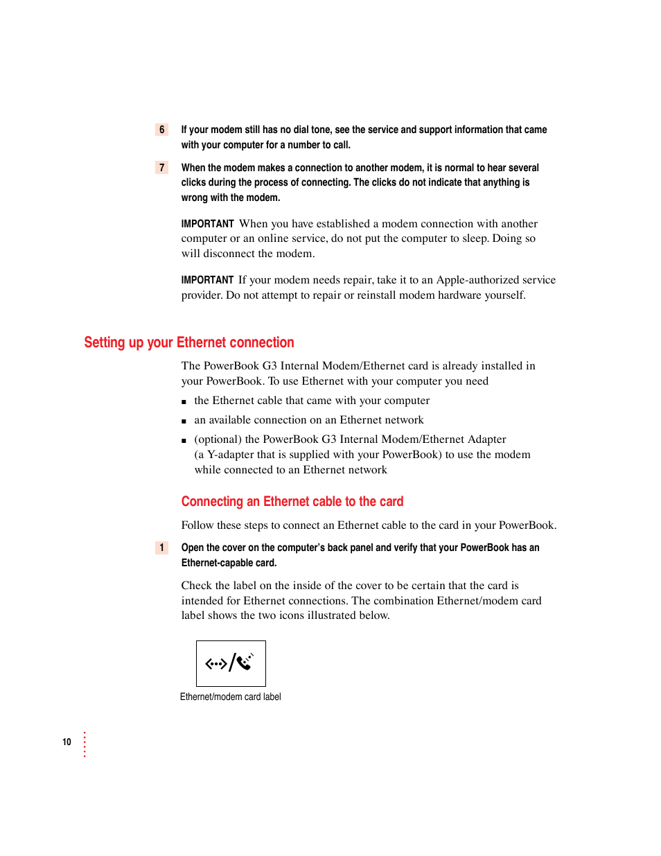 Apple Macintosh PowerBook Internal Modem/Ethernet User Manual | Page 10 / 23