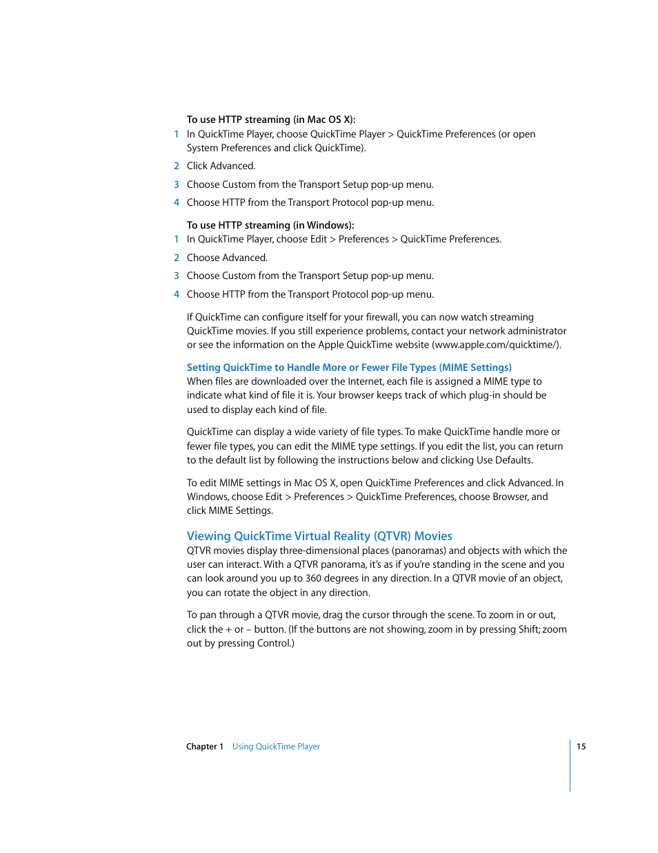 Viewing quicktime virtual reality (qtvr) movies | Apple QuickTime 7.2 User Manual | Page 15 / 61