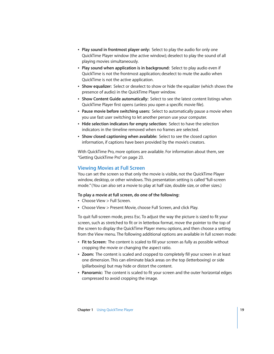Viewing movies at full screen | Apple QuickTime 7.2 User Manual | Page 19 / 61
