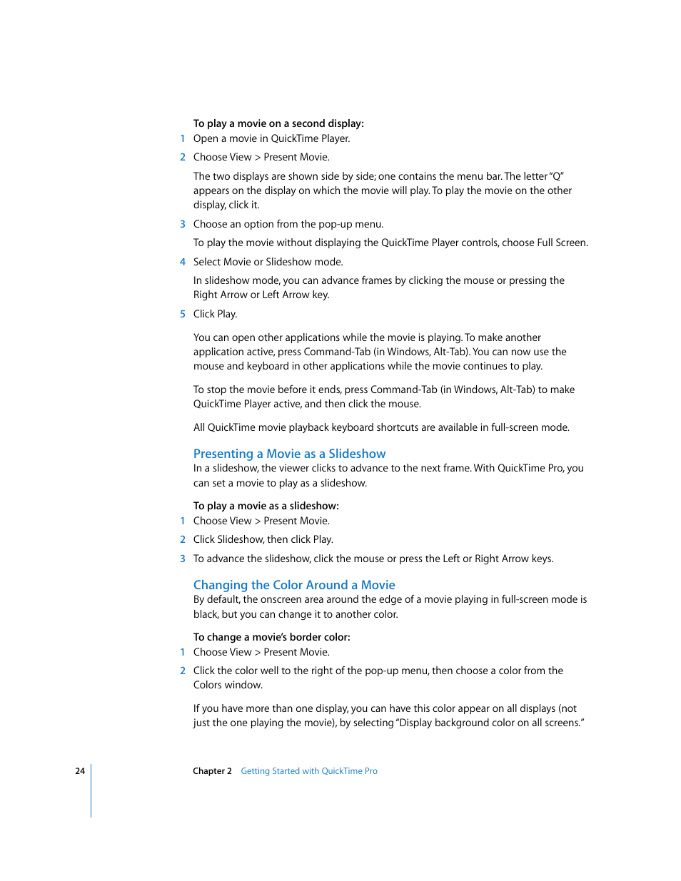 Presenting a movie as a slideshow, Changing the color around a movie | Apple QuickTime 7.2 User Manual | Page 24 / 61