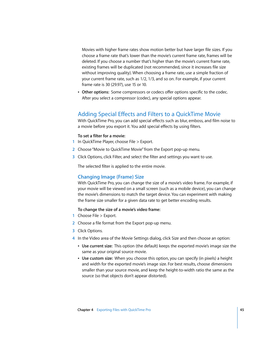 Changing image (frame) size | Apple QuickTime 7.2 User Manual | Page 45 / 61