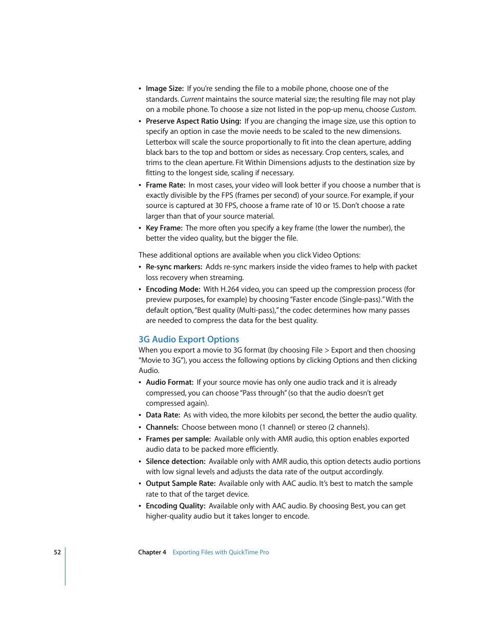 3g audio export options | Apple QuickTime 7.2 User Manual | Page 52 / 61