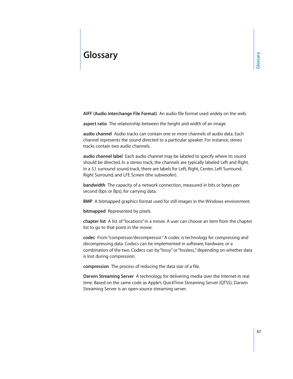 Glossary | Apple QuickTime 7.2 User Manual | Page 57 / 61