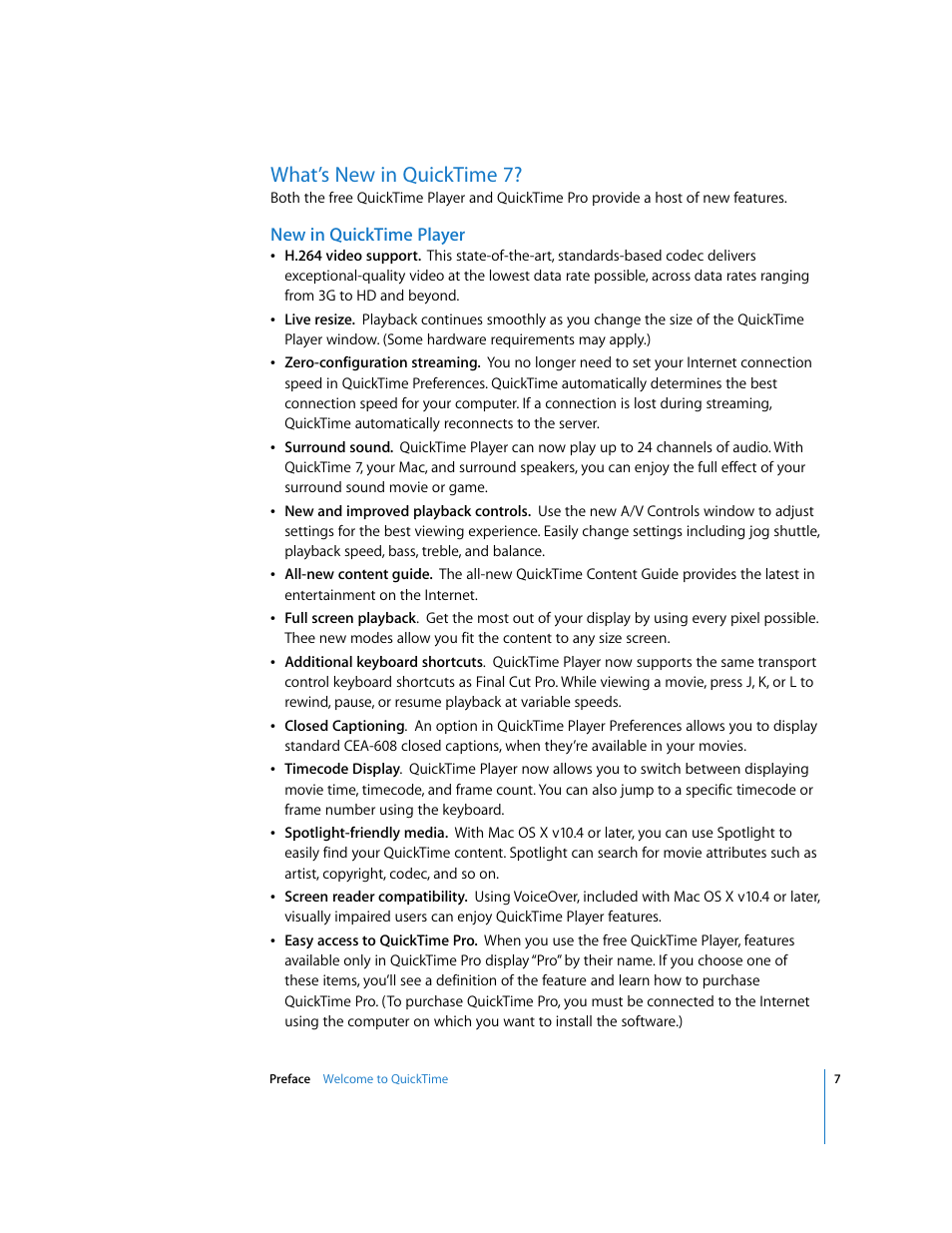 What’s new in quicktime 7, New in quicktime player | Apple QuickTime 7.2 User Manual | Page 7 / 61