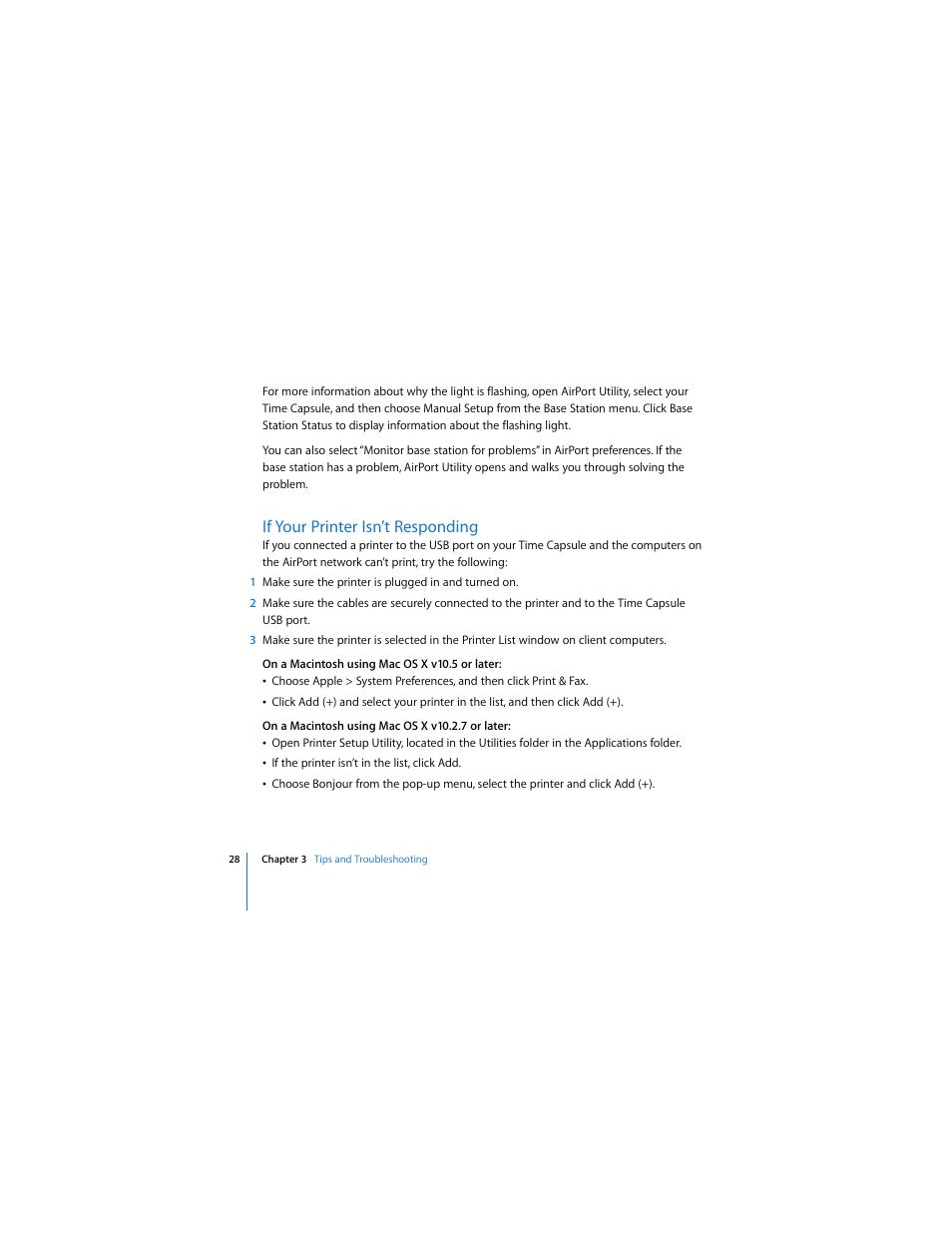 If your printer isn’t responding | Apple AirPort Time Capsule 802.11n (2nd Generation) User Manual | Page 28 / 40
