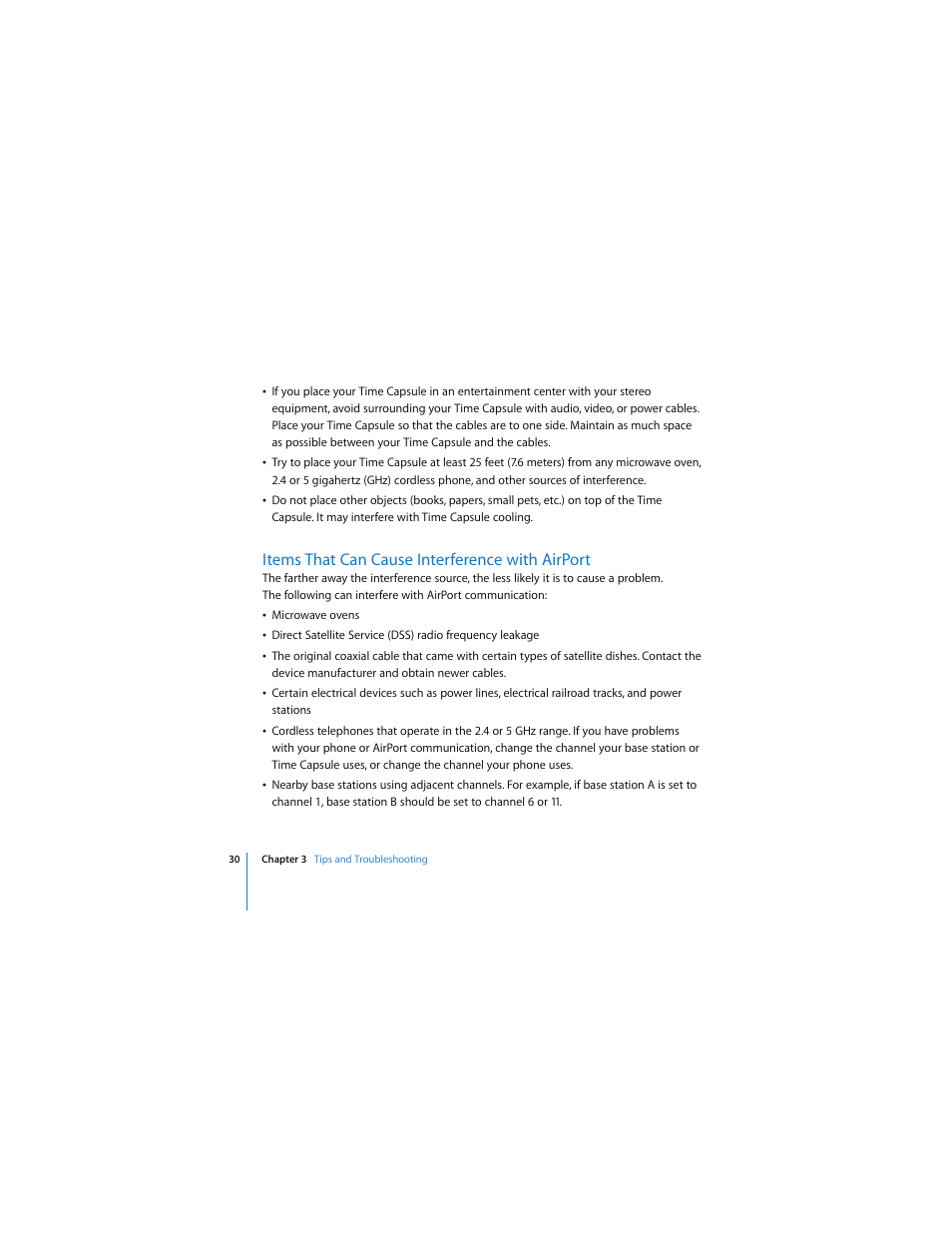 Items that can cause interference with airport | Apple AirPort Time Capsule 802.11n (2nd Generation) User Manual | Page 30 / 40