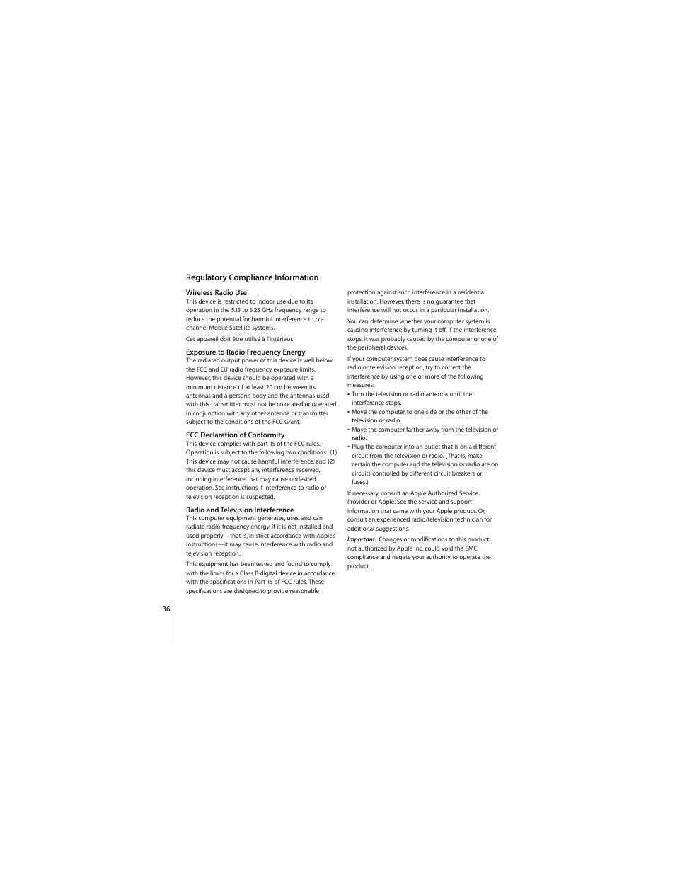 Regulatory compliance information | Apple AirPort Time Capsule 802.11n (2nd Generation) User Manual | Page 36 / 40