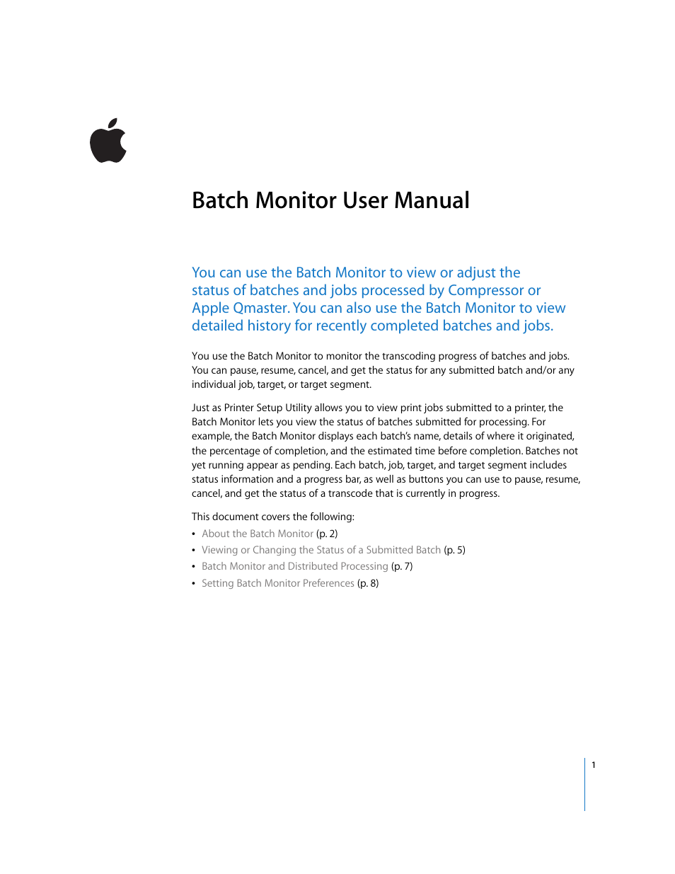 Apple Compressor 3 Batch Monitor User Manual | 9 pages