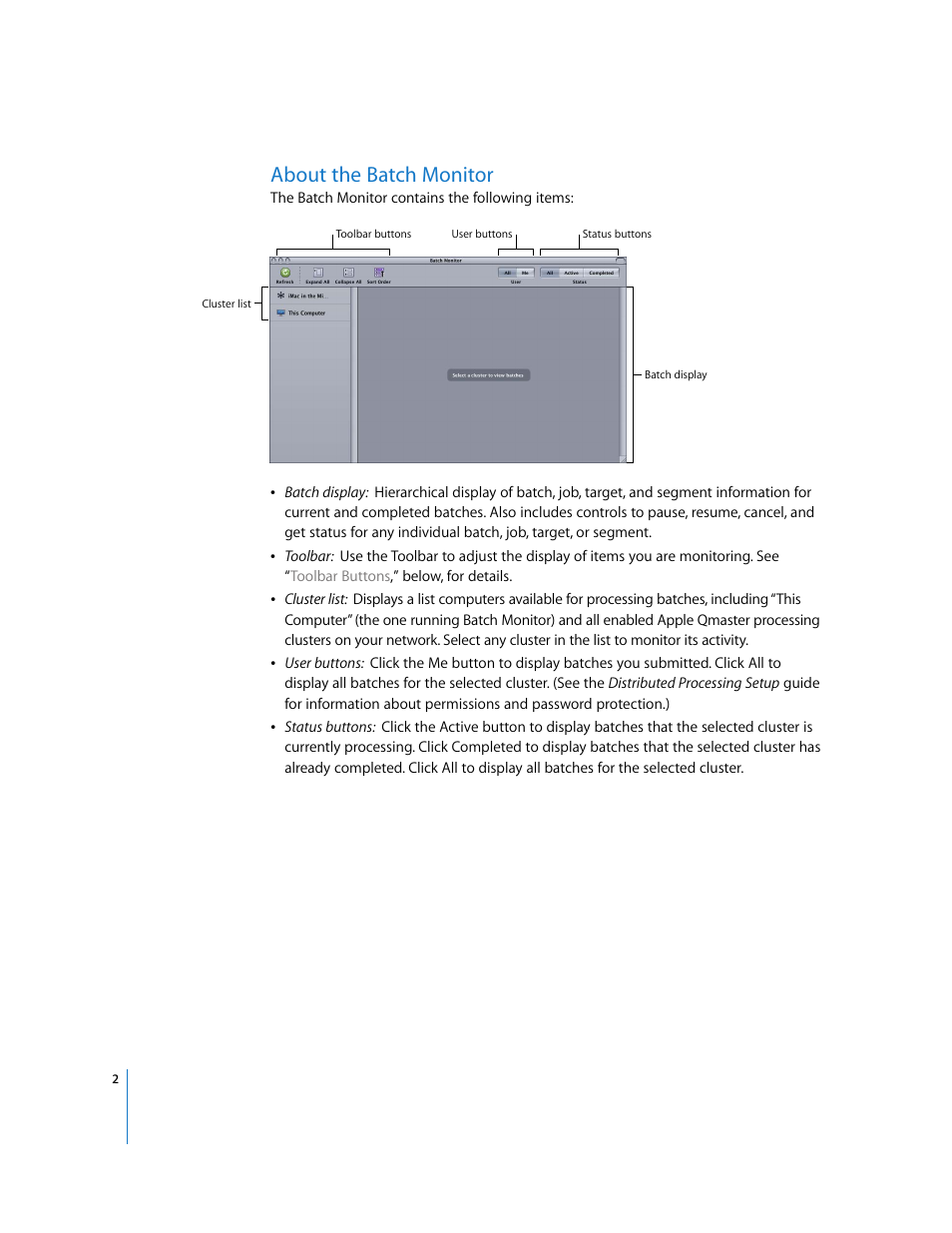 About the batchmonitor, About the batch monitor, P. 2) | Apple Compressor 3 Batch Monitor User Manual | Page 2 / 9