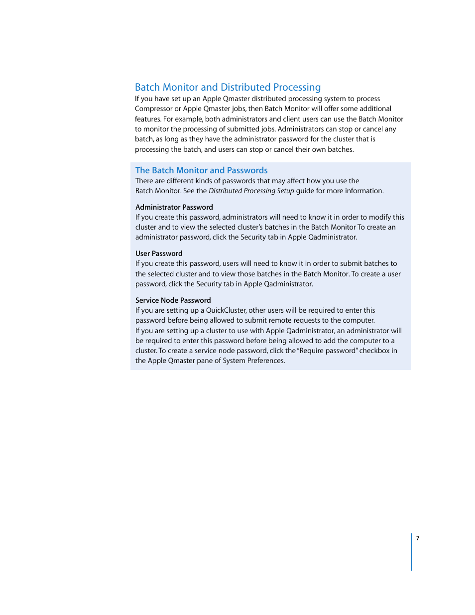 Batchmonitor and distributed processing, The batchmonitor and passwords, Batch monitor and distributed processing | P. 7) | Apple Compressor 3 Batch Monitor User Manual | Page 7 / 9