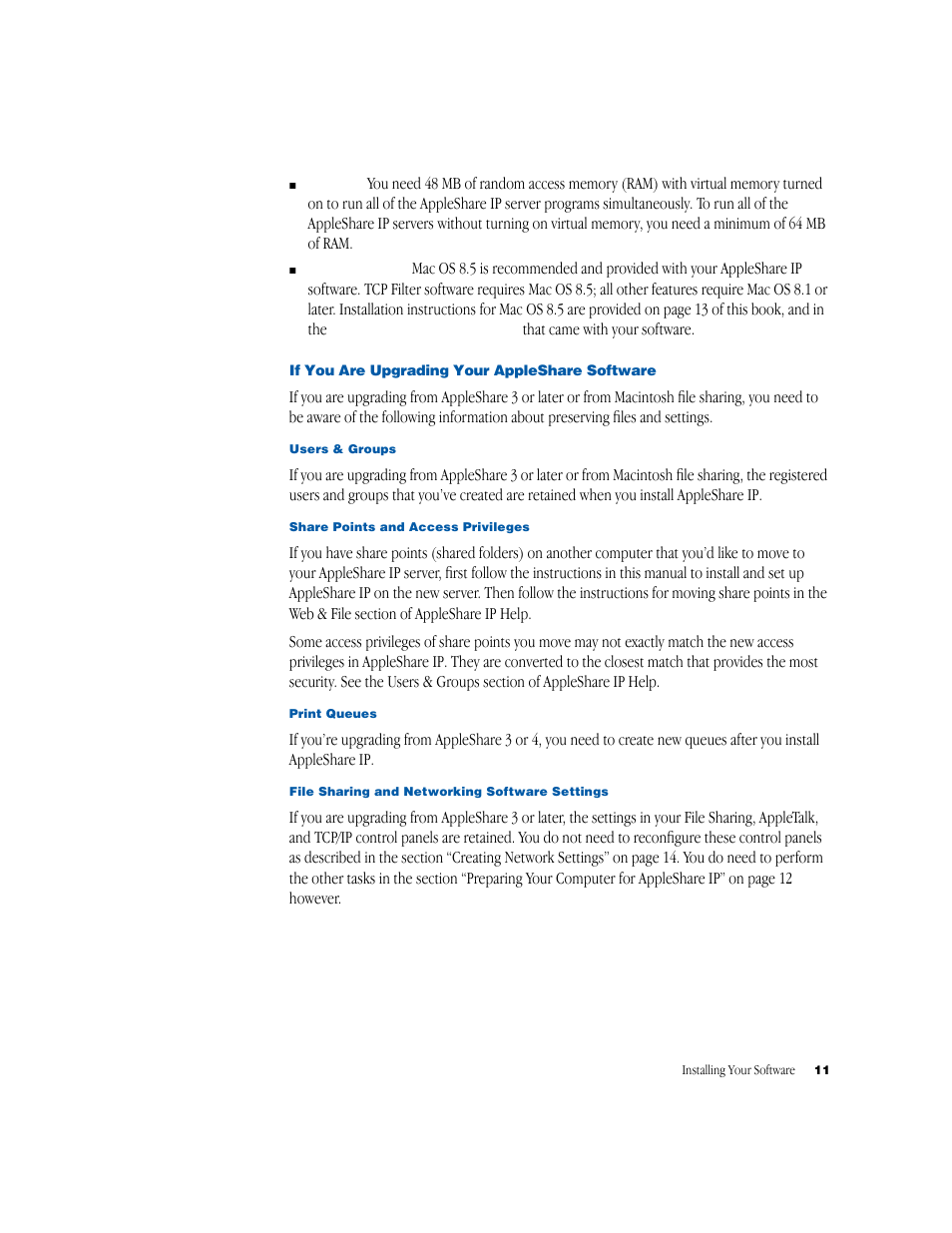 If you are upgrading your appleshare software | Apple AppleShare IP 6.1 User Manual | Page 11 / 72