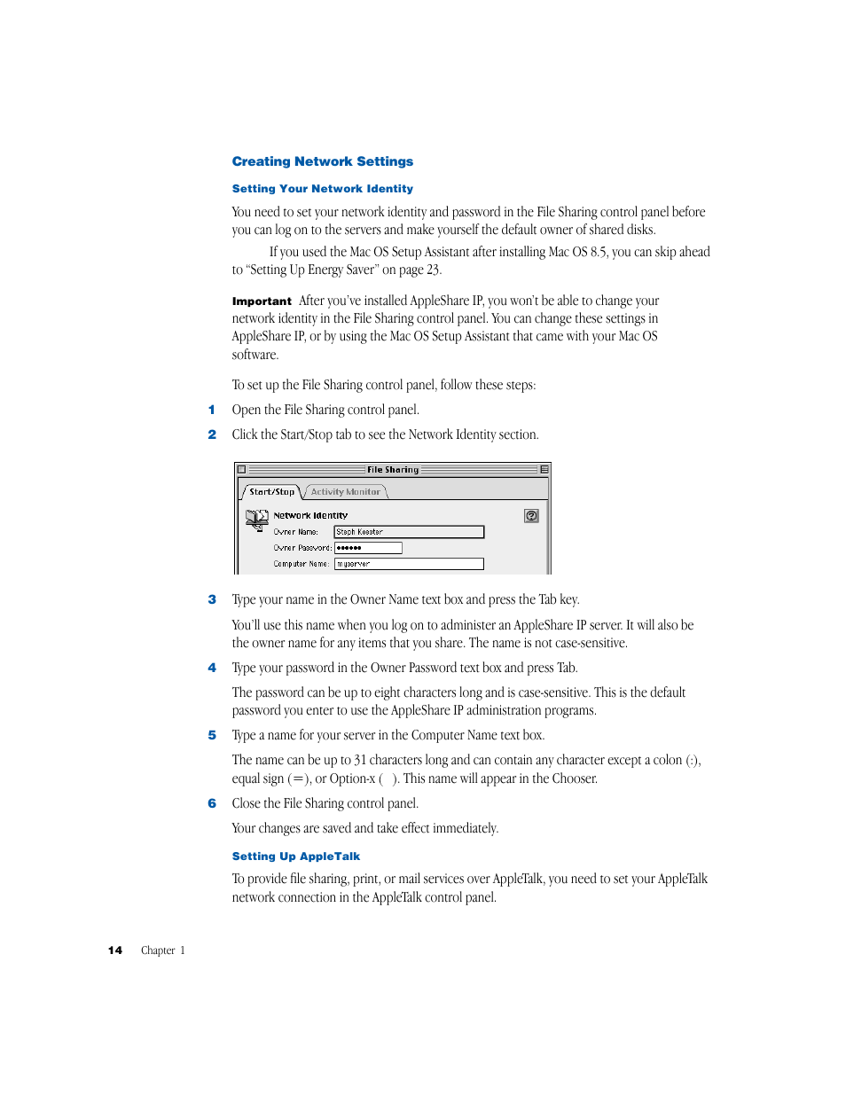 Creating network settings | Apple AppleShare IP 6.1 User Manual | Page 14 / 72