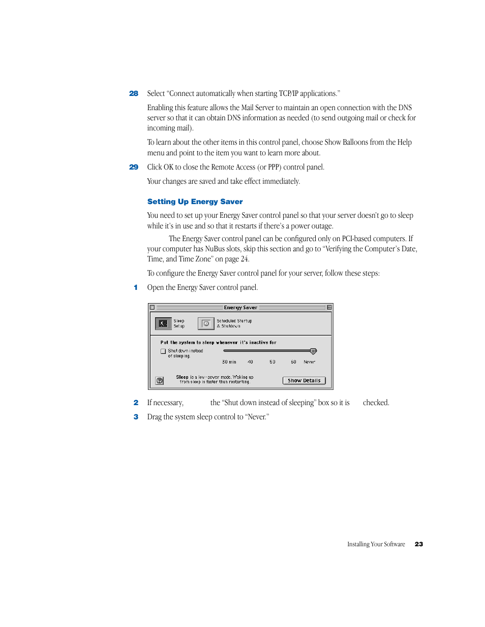 Setting up energy saver | Apple AppleShare IP 6.1 User Manual | Page 23 / 72