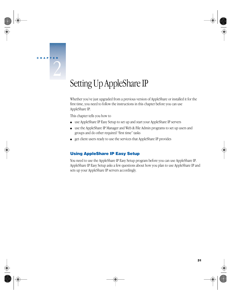 Setting up appleshare ip, Using appleshare ip easy setup | Apple AppleShare IP 6.1 User Manual | Page 31 / 72