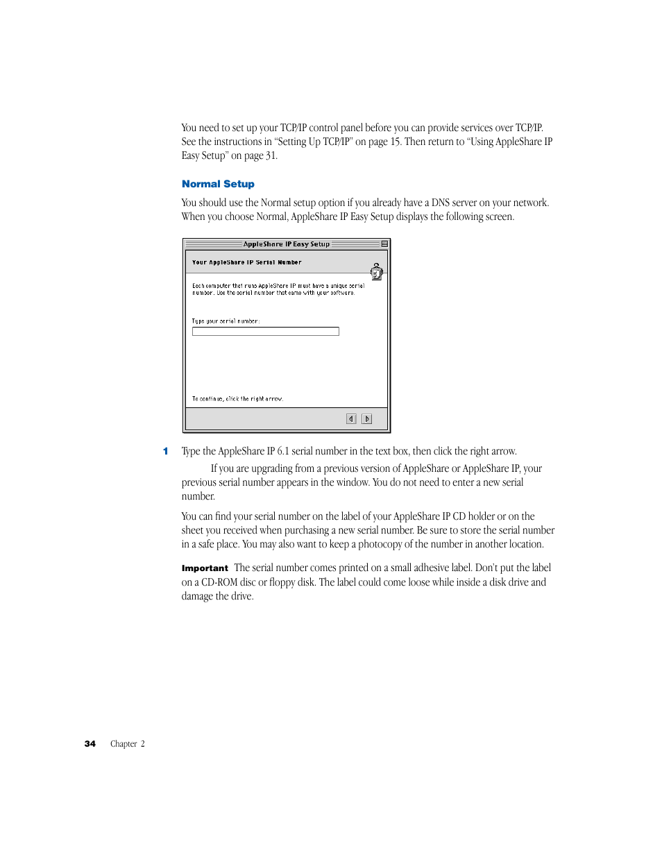 Normal setup | Apple AppleShare IP 6.1 User Manual | Page 34 / 72