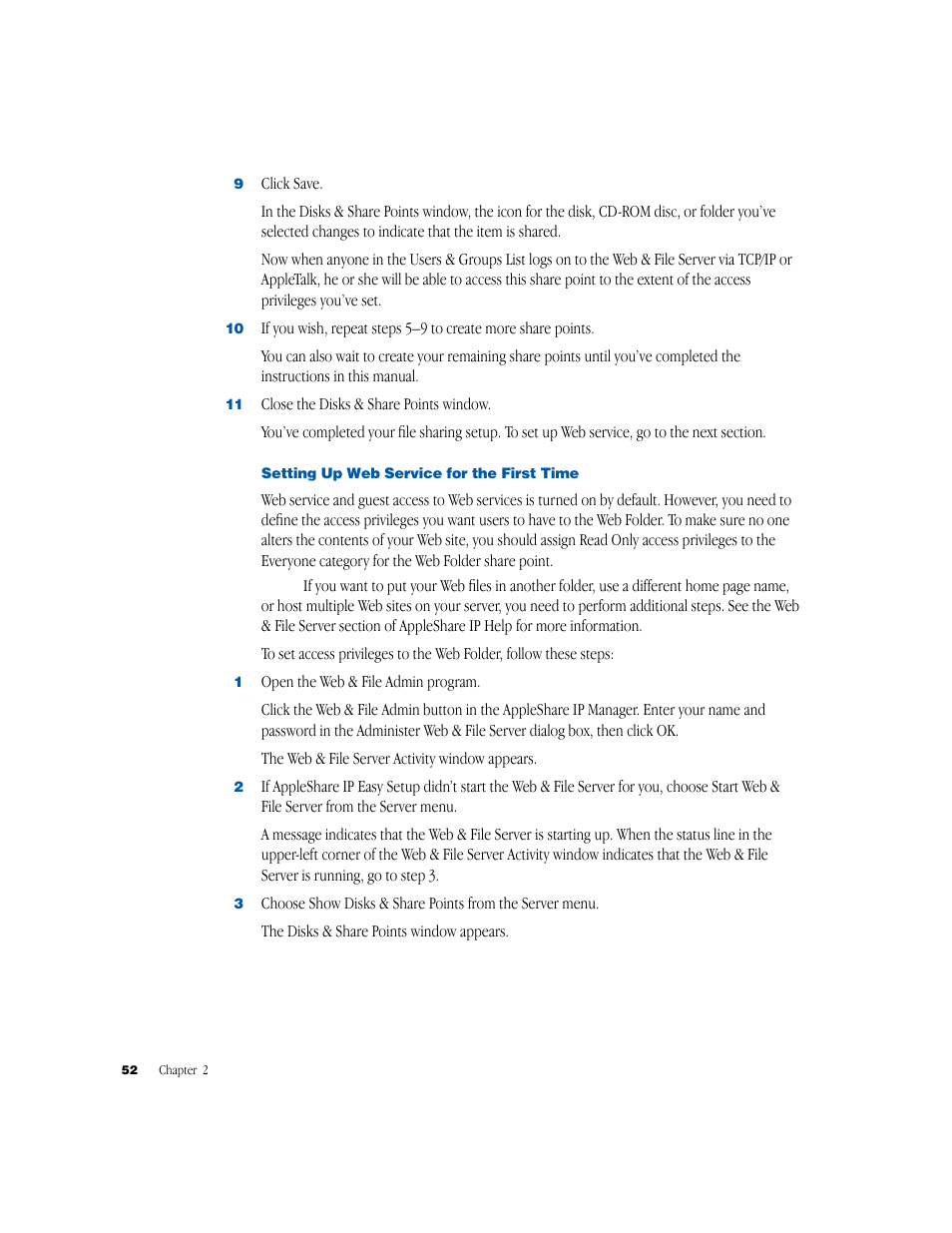 Setting up web service for the first time | Apple AppleShare IP 6.1 User Manual | Page 52 / 72