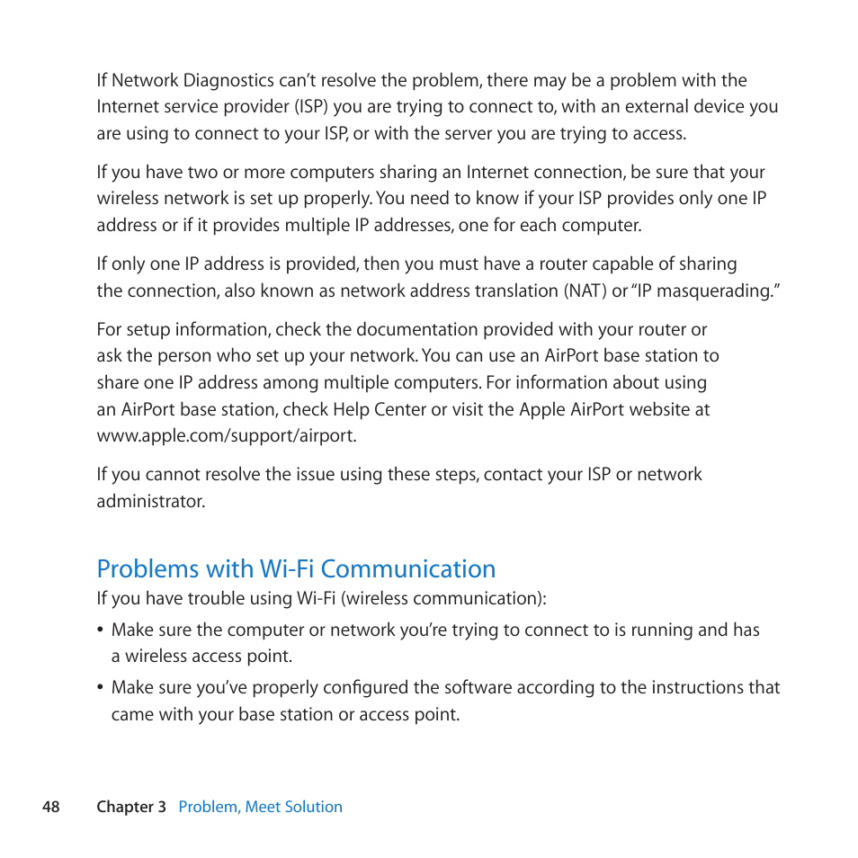 Problems with wi-fi communication, 48 problems with wi-fi communication | Apple MacBook Air (13-inch, Mid 2011) User Manual | Page 48 / 76