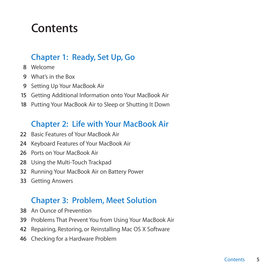 Apple MacBook Air (13-inch, Mid 2011) User Manual | Page 5 / 76