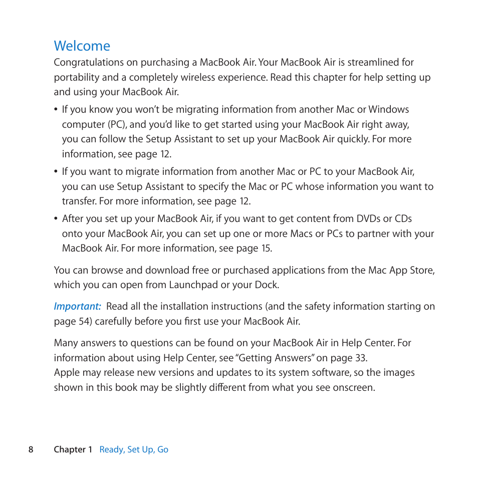 Welcome, 8 welcome | Apple MacBook Air (13-inch, Mid 2011) User Manual | Page 8 / 76