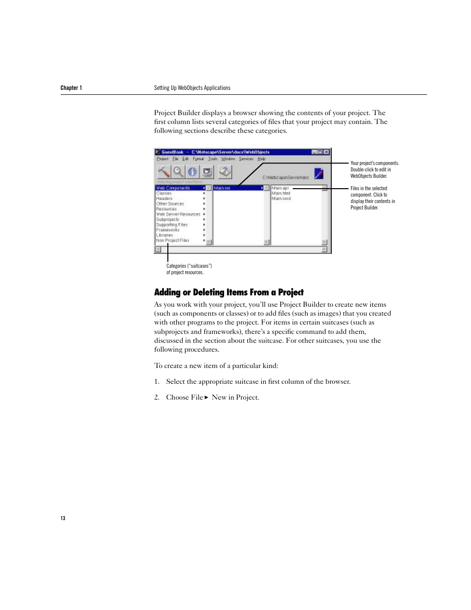 Adding or deleting items from a project | Apple WebObjects 3.5 Tools And Techniques User Manual | Page 13 / 88