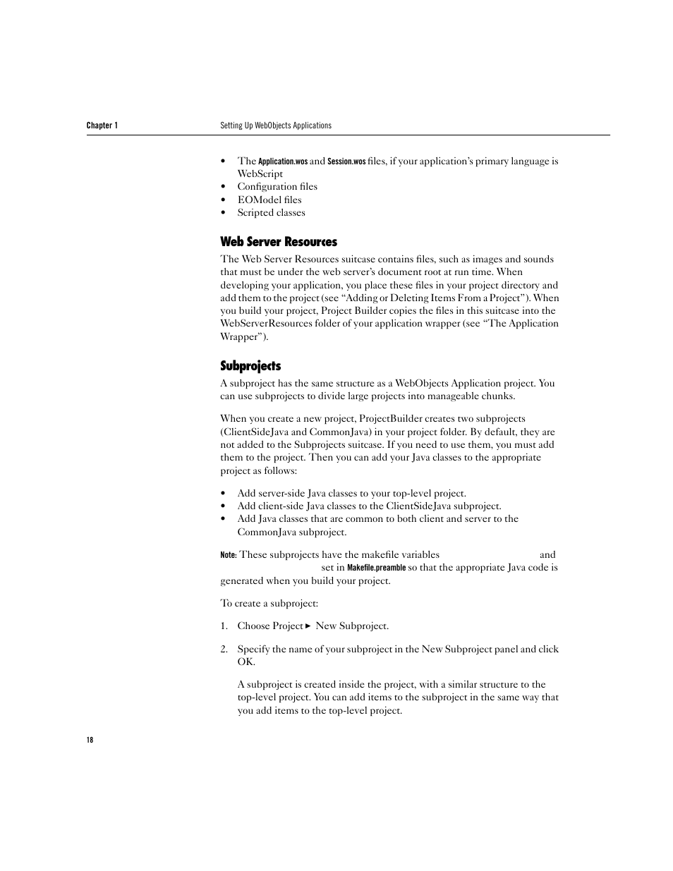 Web server resources, Subprojects | Apple WebObjects 3.5 Tools And Techniques User Manual | Page 18 / 88
