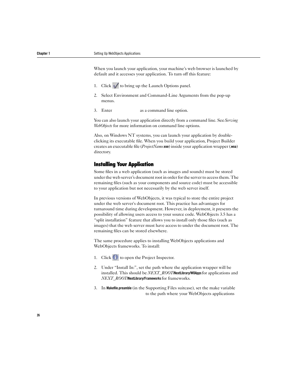 Installing your application | Apple WebObjects 3.5 Tools And Techniques User Manual | Page 26 / 88