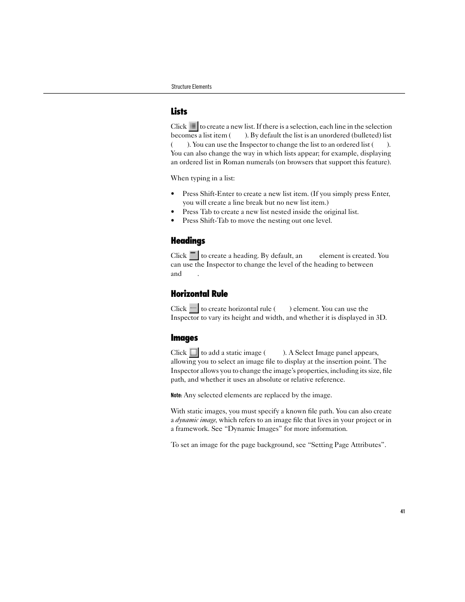 Lists, Headings, Horizontal rule | Images | Apple WebObjects 3.5 Tools And Techniques User Manual | Page 41 / 88