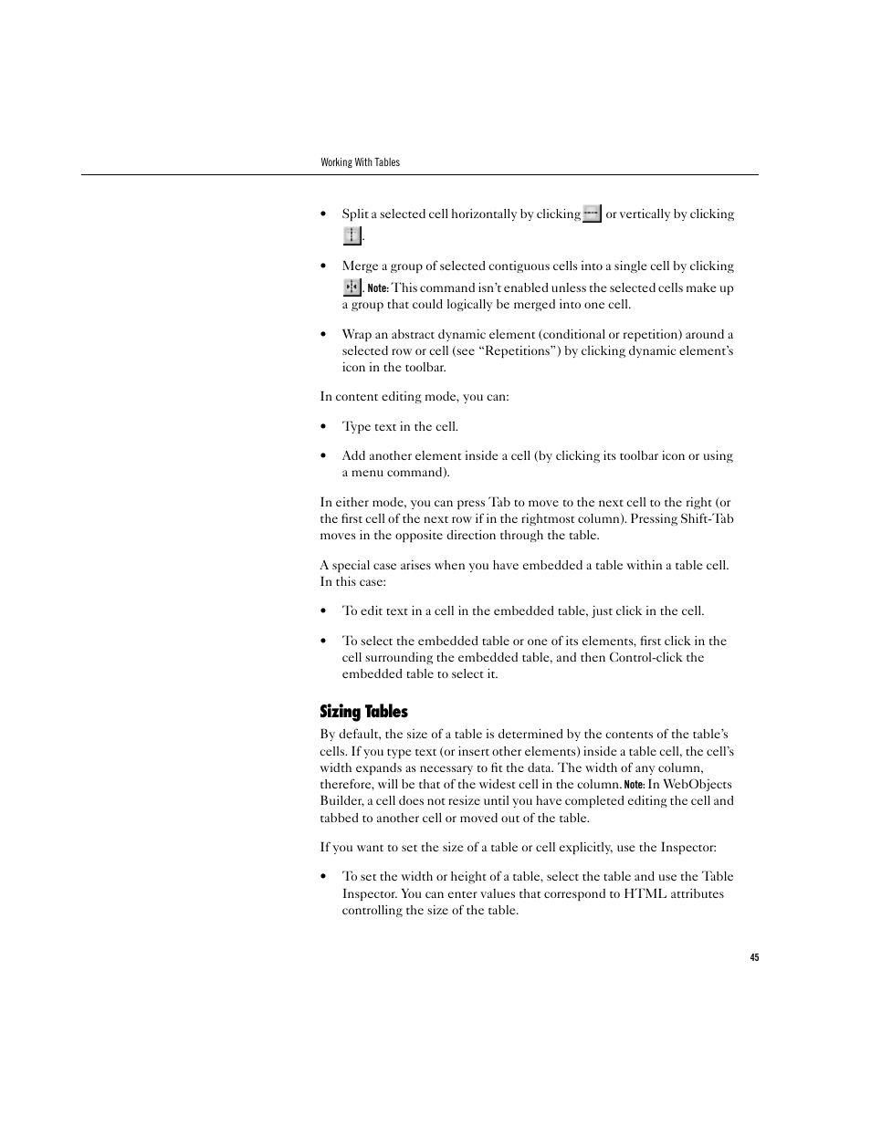 Sizing tables | Apple WebObjects 3.5 Tools And Techniques User Manual | Page 45 / 88