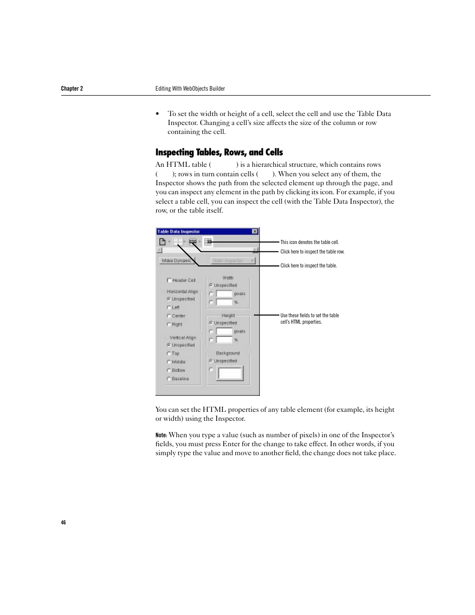 Inspecting tables, rows, and cells | Apple WebObjects 3.5 Tools And Techniques User Manual | Page 46 / 88