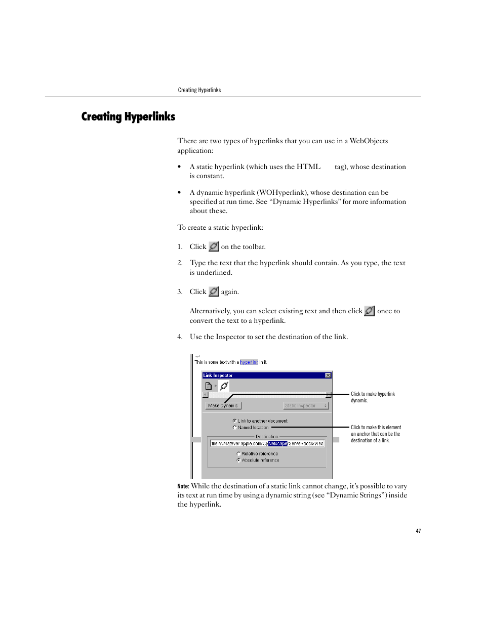 Creating hyperlinks | Apple WebObjects 3.5 Tools And Techniques User Manual | Page 47 / 88