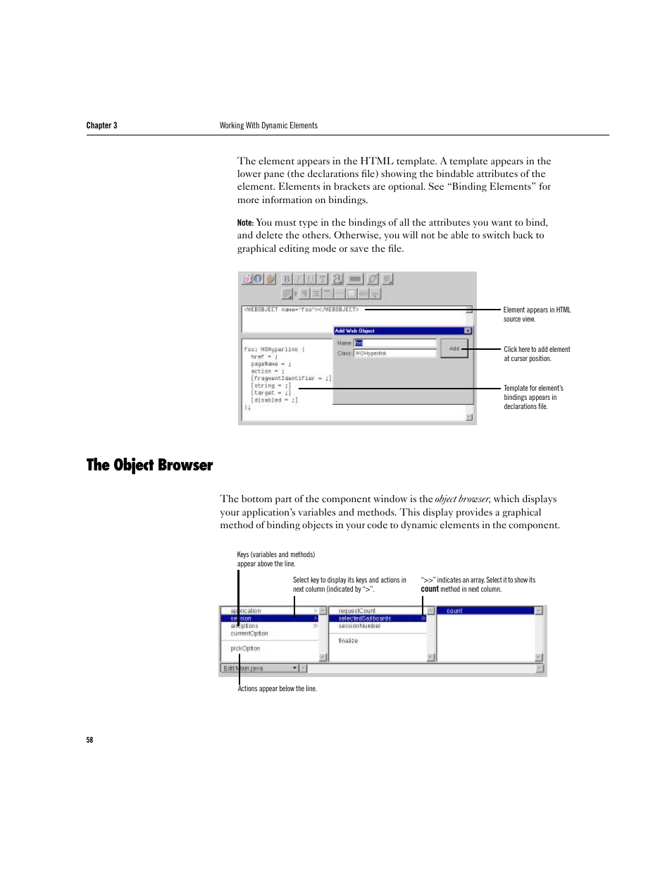 The object browser | Apple WebObjects 3.5 Tools And Techniques User Manual | Page 58 / 88