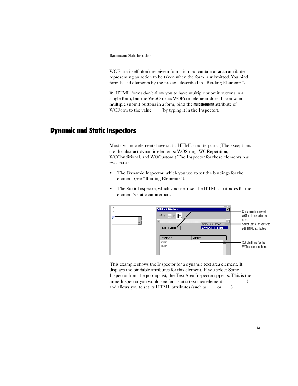 Dynamic and static inspectors | Apple WebObjects 3.5 Tools And Techniques User Manual | Page 73 / 88