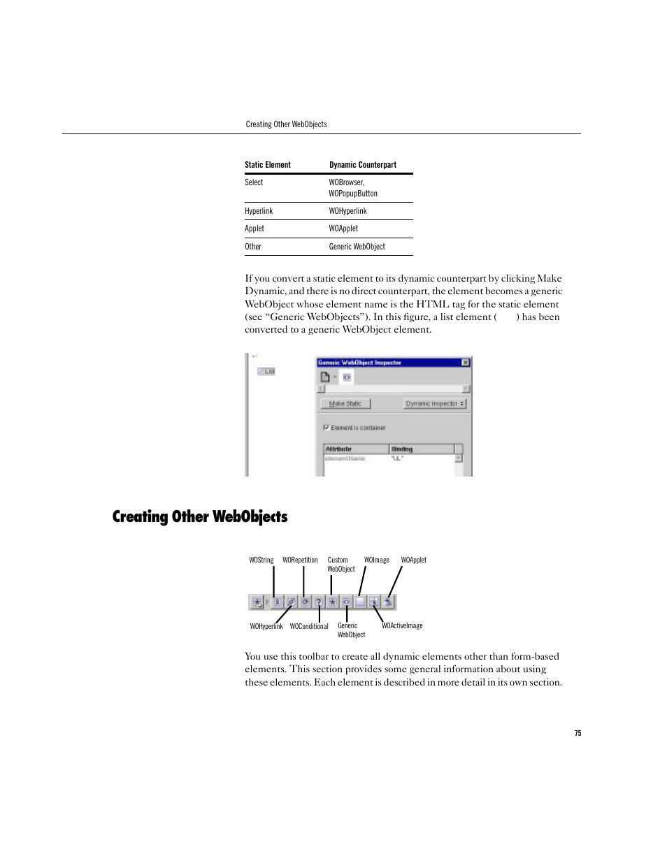 Creating other webobjects | Apple WebObjects 3.5 Tools And Techniques User Manual | Page 75 / 88