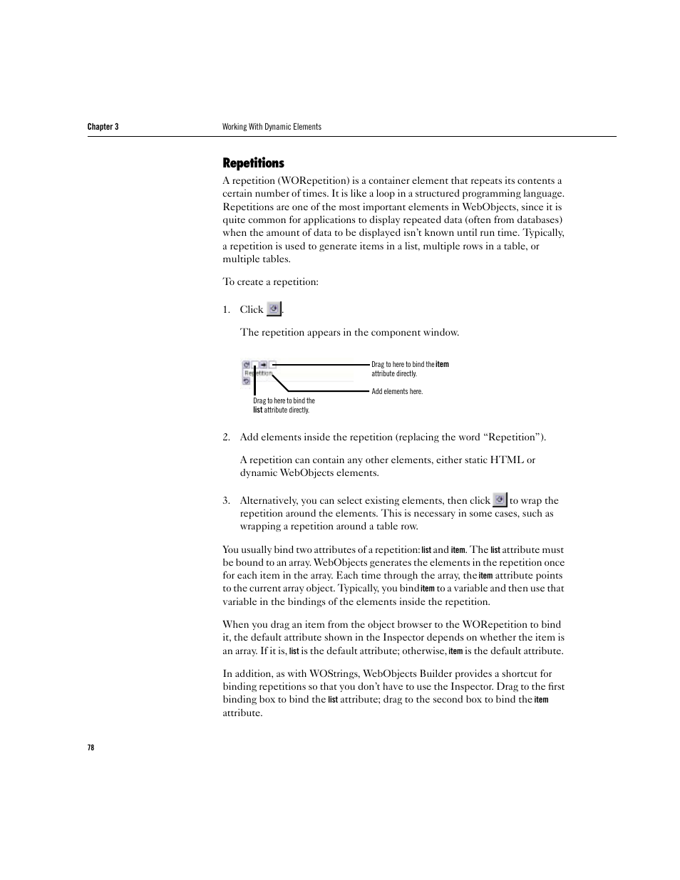 Repetitions | Apple WebObjects 3.5 Tools And Techniques User Manual | Page 78 / 88