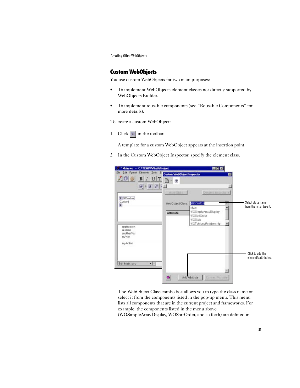Custom webobjects | Apple WebObjects 3.5 Tools And Techniques User Manual | Page 81 / 88