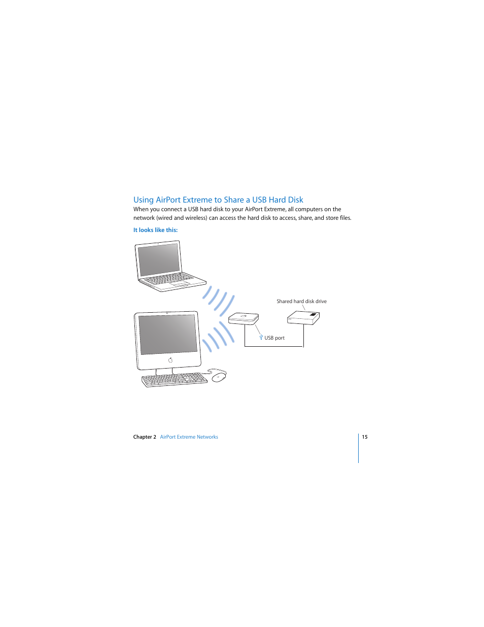 Using airport extreme to share a usb hard disk | Apple AirPort Extreme 802.11n (1st Generation) User Manual | Page 15 / 36