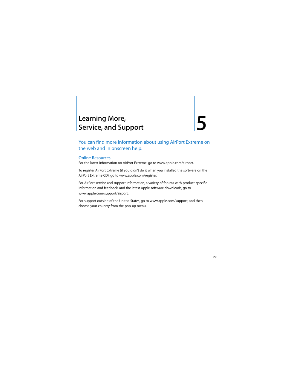 Learning more, service, and support | Apple AirPort Extreme 802.11n (1st Generation) User Manual | Page 29 / 36