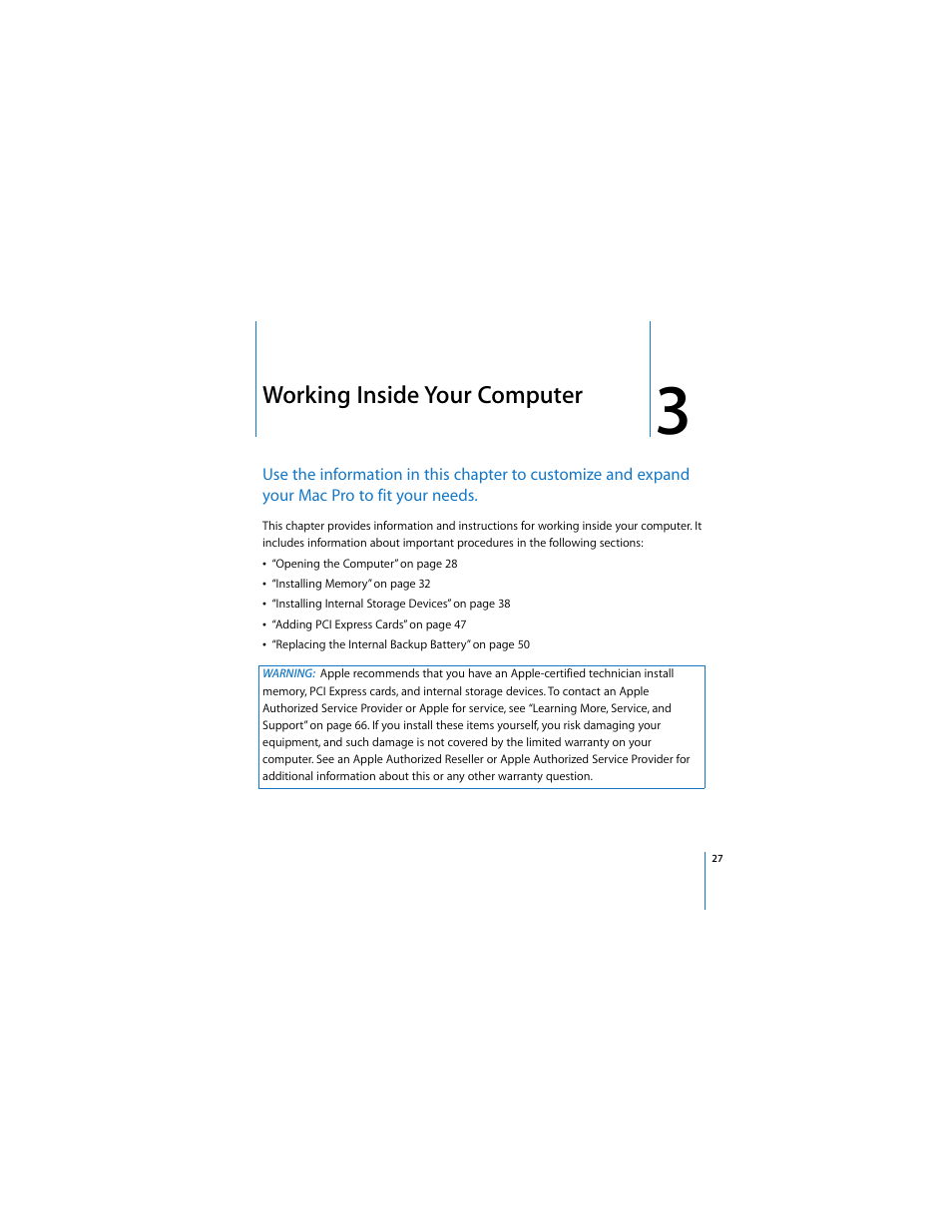 Working inside your computer | Apple Mac Pro (8-core) User Manual | Page 27 / 92