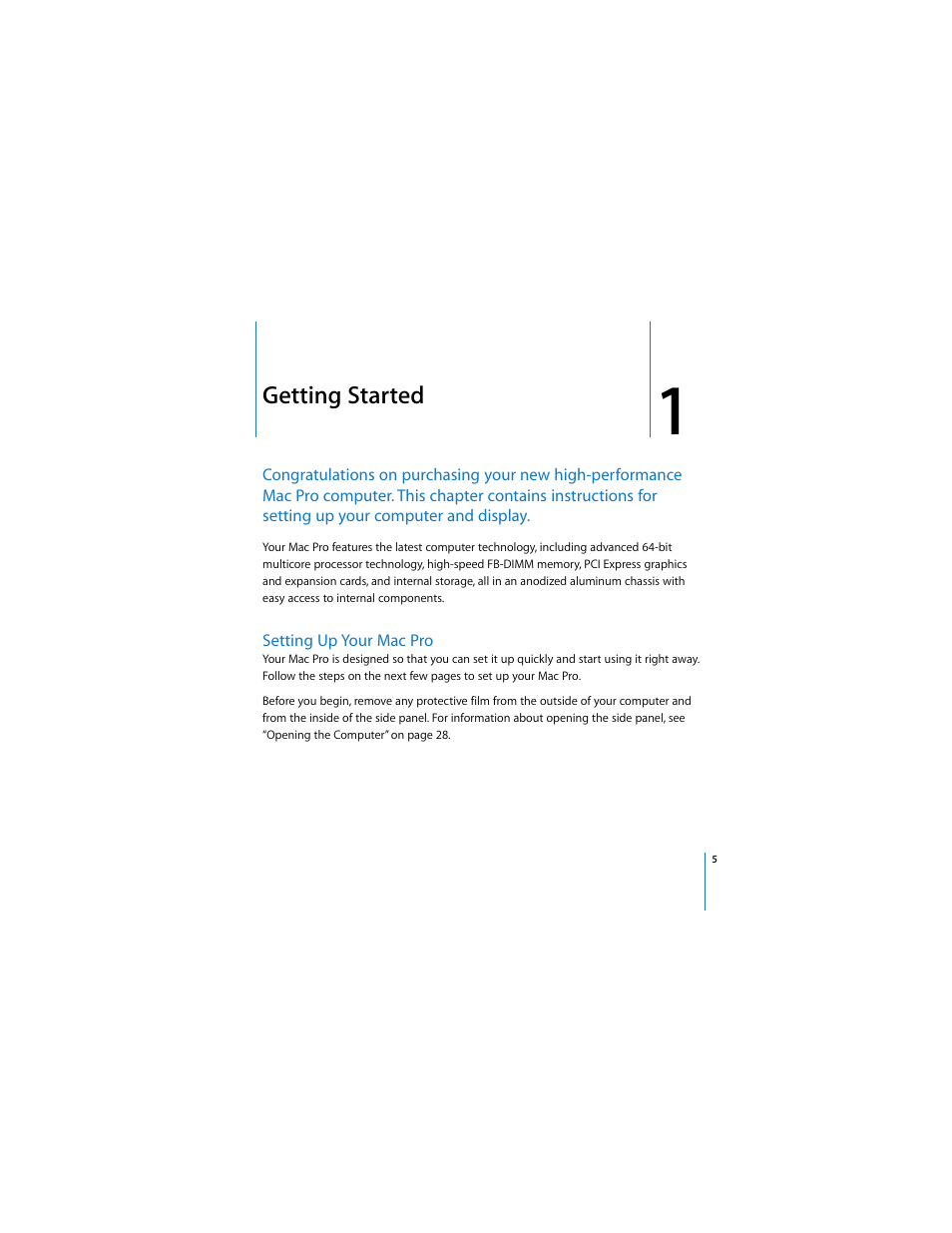 Getting started | Apple Mac Pro (8-core) User Manual | Page 5 / 92