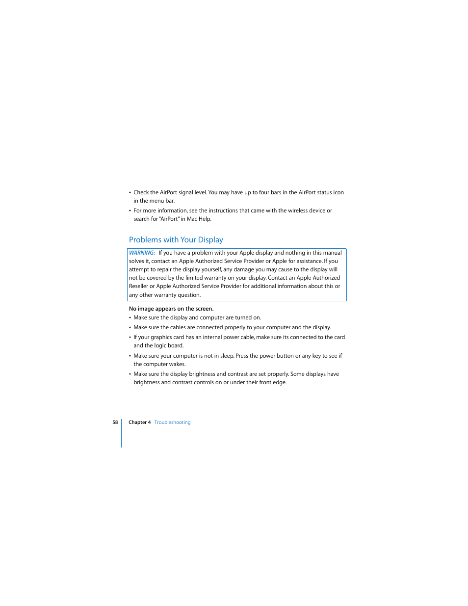 Problems with your display | Apple Mac Pro (8-core) User Manual | Page 58 / 92